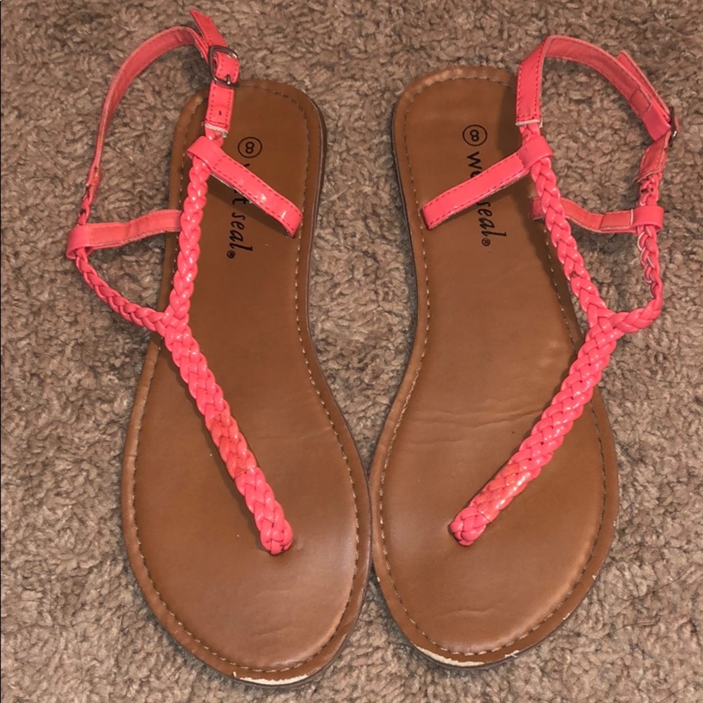 Coral braided sandals